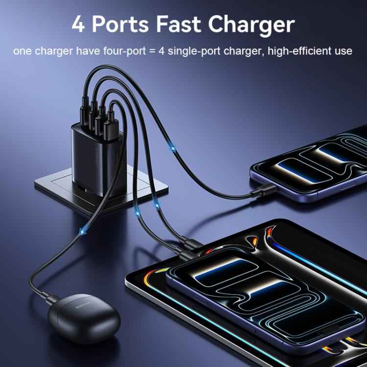 USAMS T70 CC330 40W Dual USB-A and Dual USB-C / Type-C 4-Port GaN Fast Charger, Plug:EU Plug(Black)