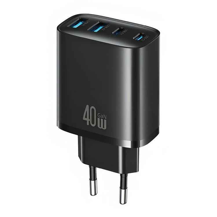 USAMS T70 CC330 40W Dual USB-A and Dual USB-C / Type-C 4-Port GaN Fast Charger, Plug:EU Plug(Black)