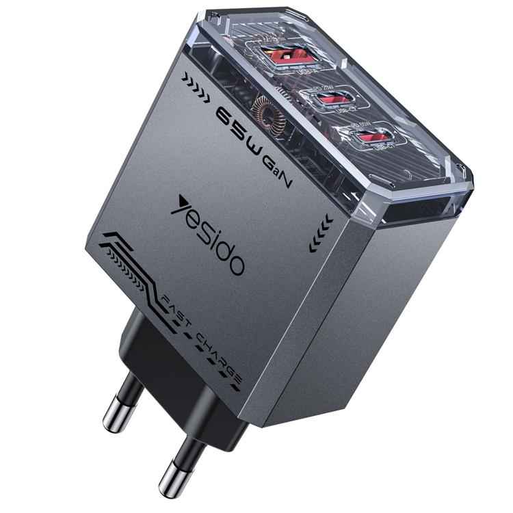 Yesido YC101 65W Mecha GaN Three-port Fast Charger, Plug:EU Plug(Black)