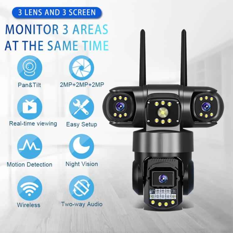 V380 3MP HD Panoramic 360 Degrees Triple Lens Wireless WiFi Surveillance Camera, EU Plug(Black)