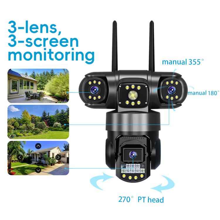 V380 3MP HD Panoramic 360 Degrees Triple Lens Wireless WiFi Surveillance Camera, EU Plug(Black)