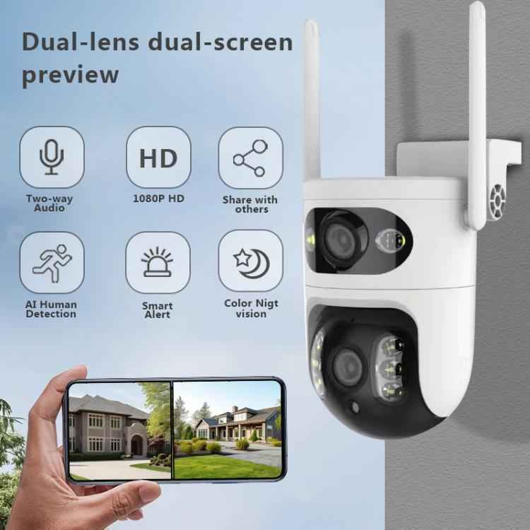 V380 2MP HD Smart Gun Ball Linkage WiFi Surveillance Camera, EU Plug(White)