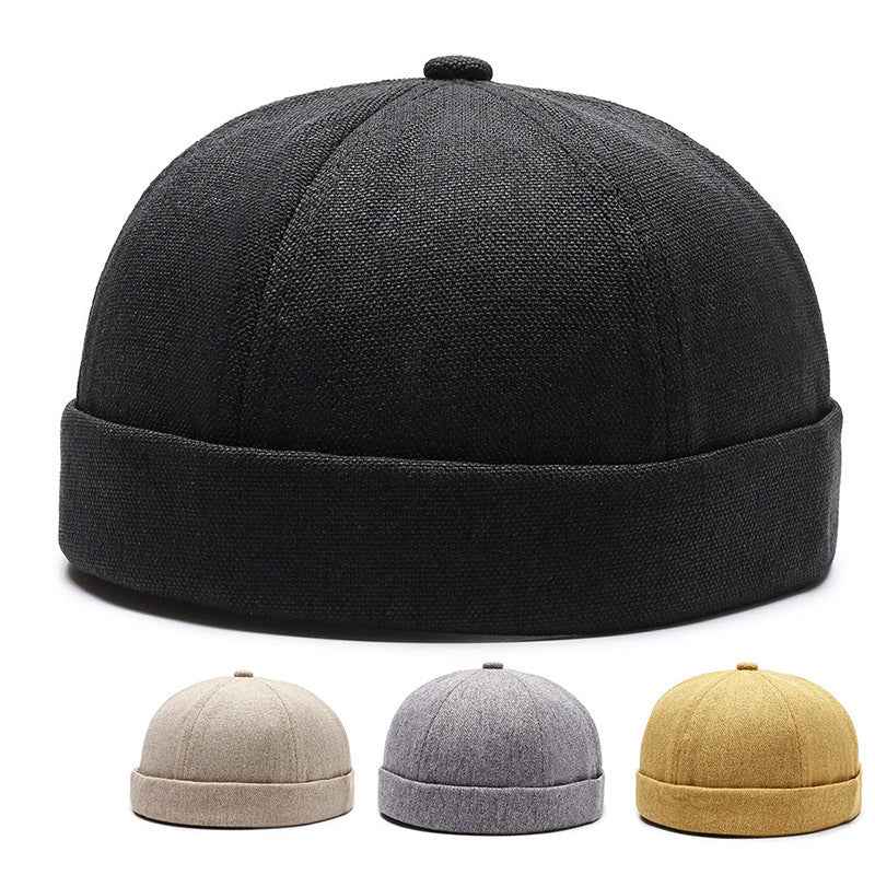 2x Retro Casual Docker Hat SkullCap Beanie Brimless Landlord Hat Yellow+Brown