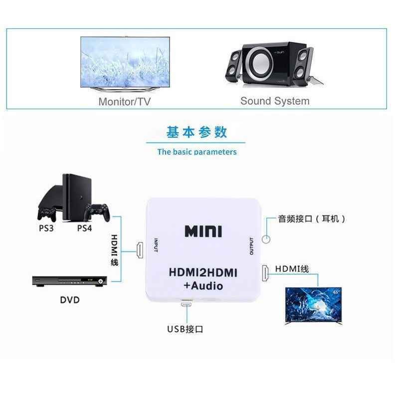 HDTV Audio Splitter – HDMI to HDMI with Digital & Analog Audio Decoder Converter