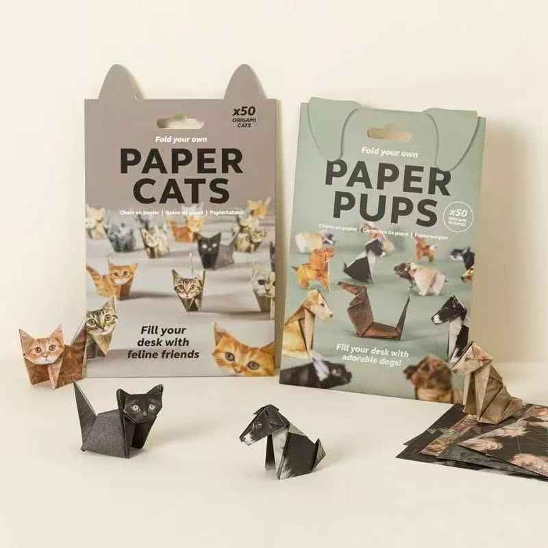 DIY Origami Paper Kit 50PCS for Kids – Cats, Dogs & Dinosaurs Folding Paper Craft Set, Educational Arts & Crafts Activity, Easy Paper Folding Toy