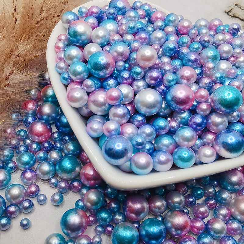 50PCS Mixed Size 3-8mm Mermaid Iridescent Faux Pearl Beads, Gradient Non-Porous Pearl Fillers for DIY Jewelry Making, Epoxy Resin Crafts, Nail Art & Decoration