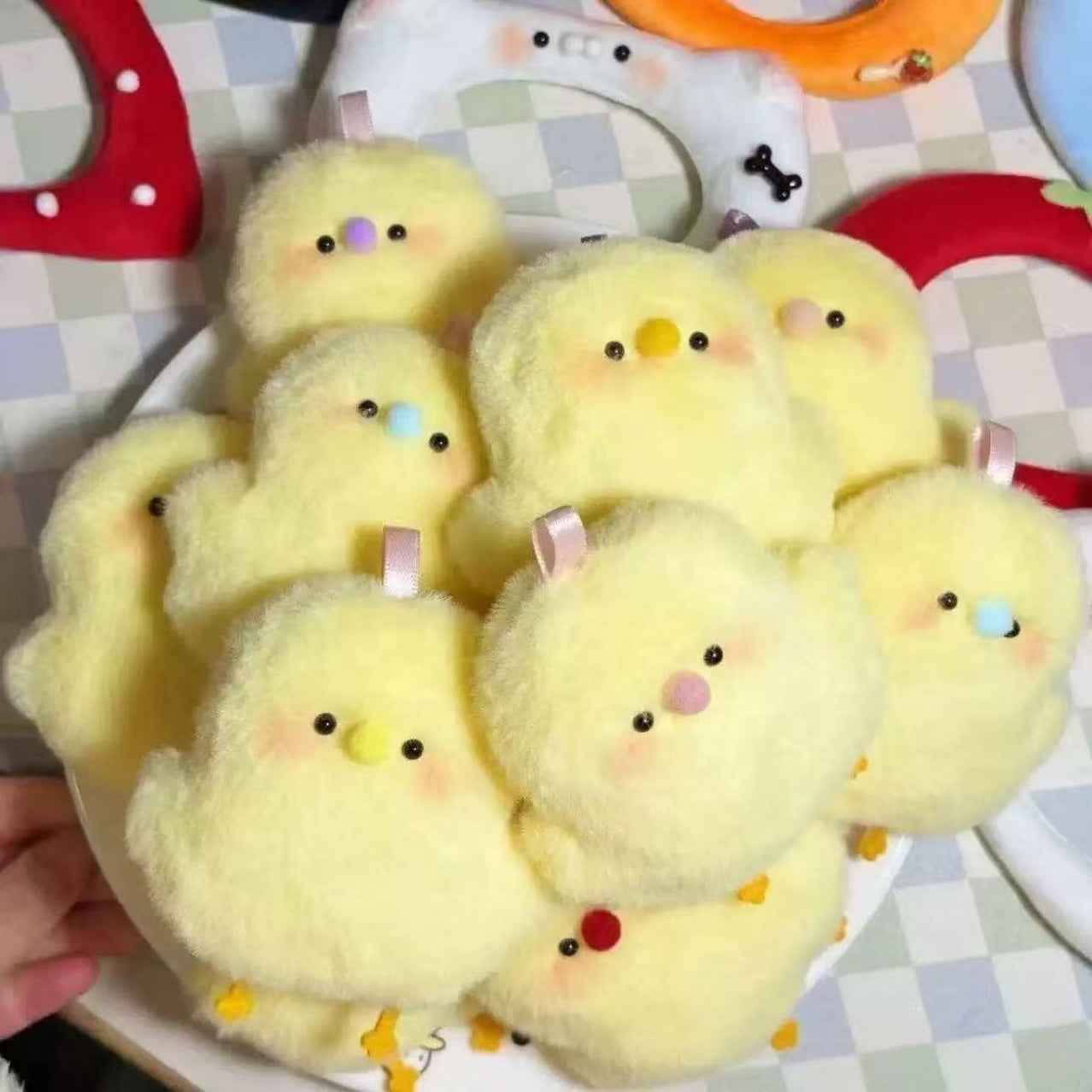 New cute squeaky chick plush pendant, cartoon little yellow chick, handmade animal doll keychain