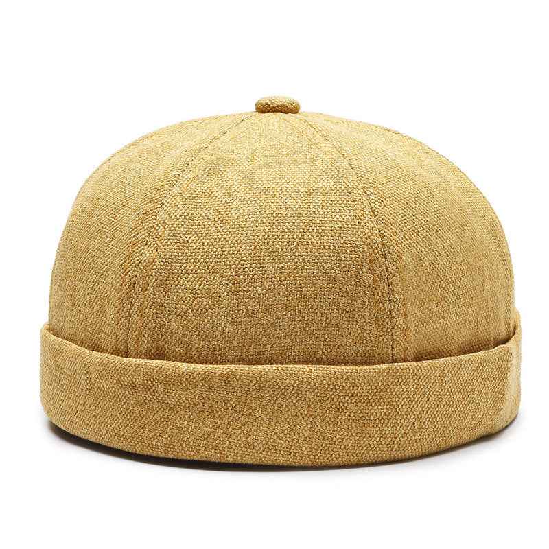 2x Retro Casual Docker Hat SkullCap Beanie Brimless Landlord Hat Yellow+Brown