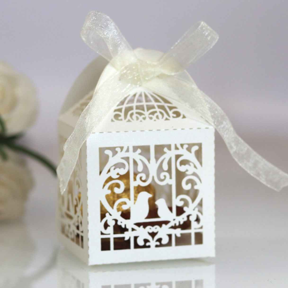 50Pcs Wedding Gift Boxes, Lovebird Candy Boxes, Valentine's Day Chocolate Gift Boxes, Romantic Favor Boxes for Wedding, Engagement, Anniversary, Bridal Shower & Party Treat Packaging - Khaki