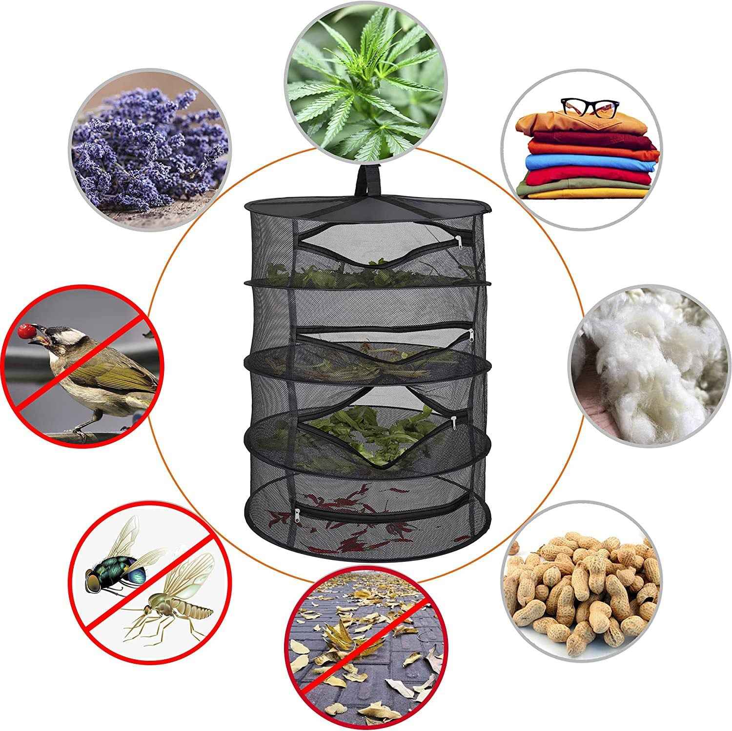2-Layer Plant Drying Net 60cm – Hanging Herb Drying Rack Mesh Dryer for Flowers, Herbs, Fruits and Vegetables