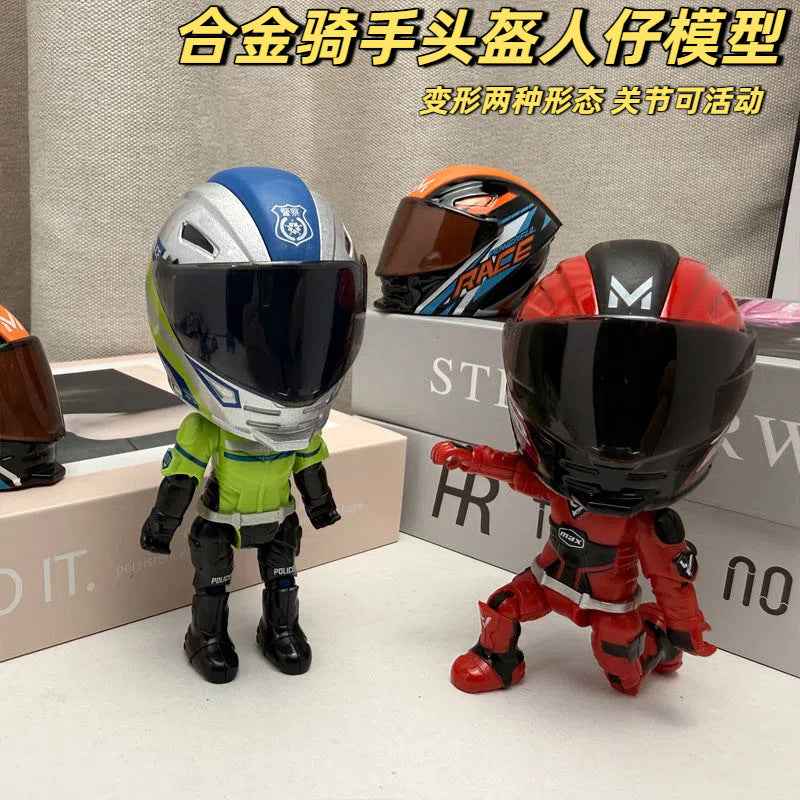 Simulation motorcycle rider alloy transforming doll helmet figure desktop ornament model children's gift for boys