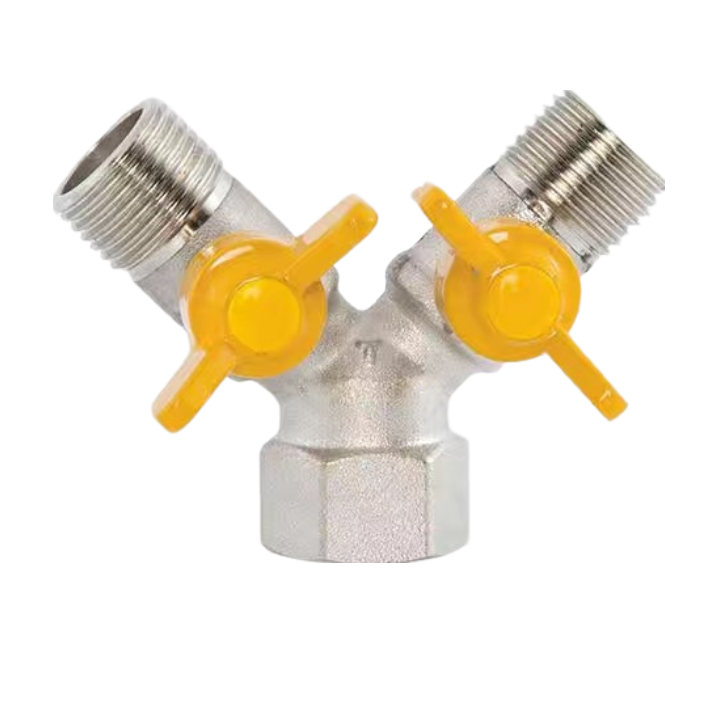 Three-Way Gas Valve Disc Handle 4-Point Gas Valve Y-Type Pagoda Gas Splitter Horn Valve Internal And External Silk Ball Valve- Outer wire + outer wire + inner wire (copper plating)