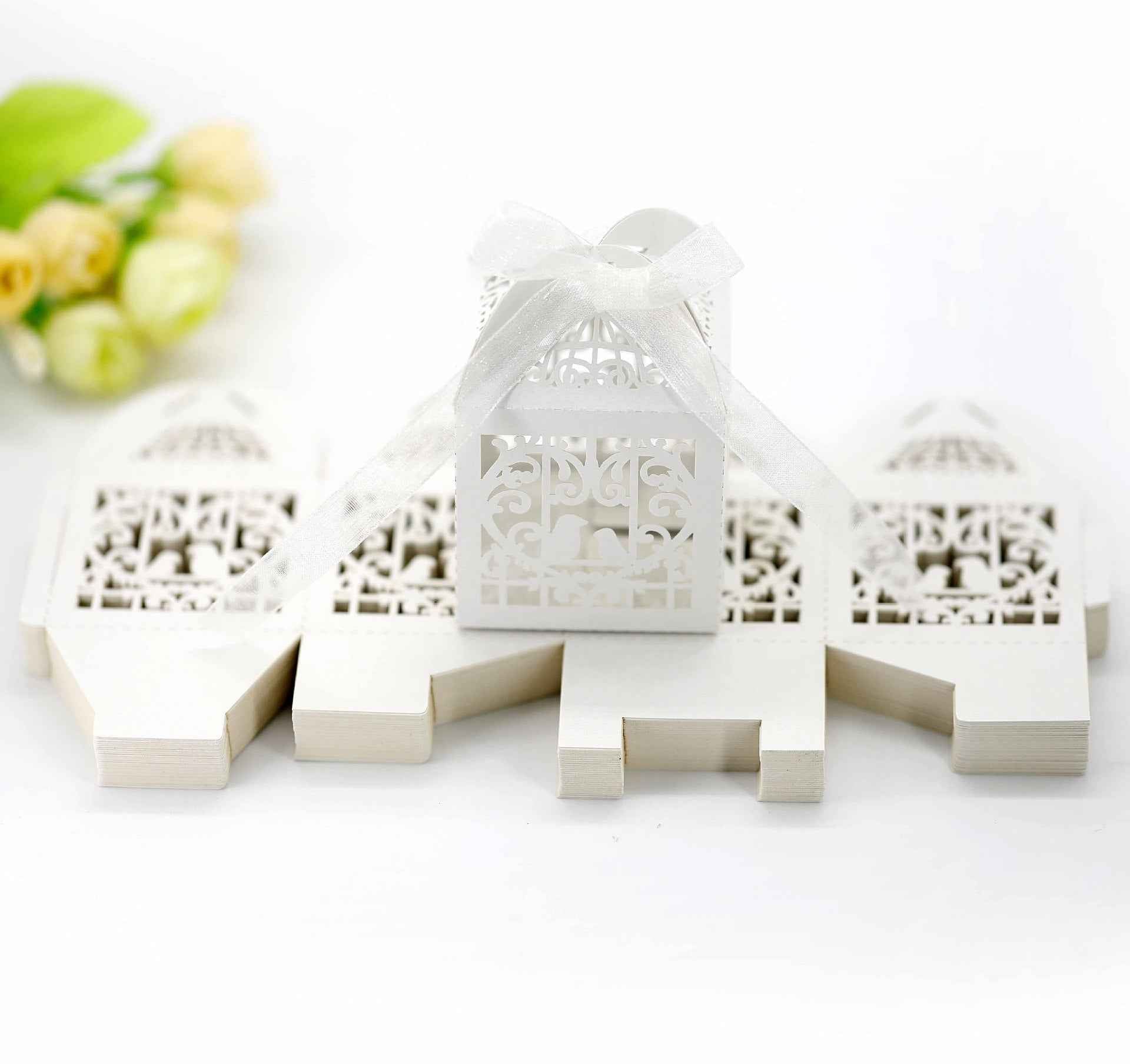 50Pcs Wedding Gift Boxes, Lovebird Candy Boxes, Valentine's Day Chocolate Gift Boxes, Romantic Favor Boxes for Wedding, Engagement, Anniversary, Bridal Shower & Party Treat Packaging - Khaki