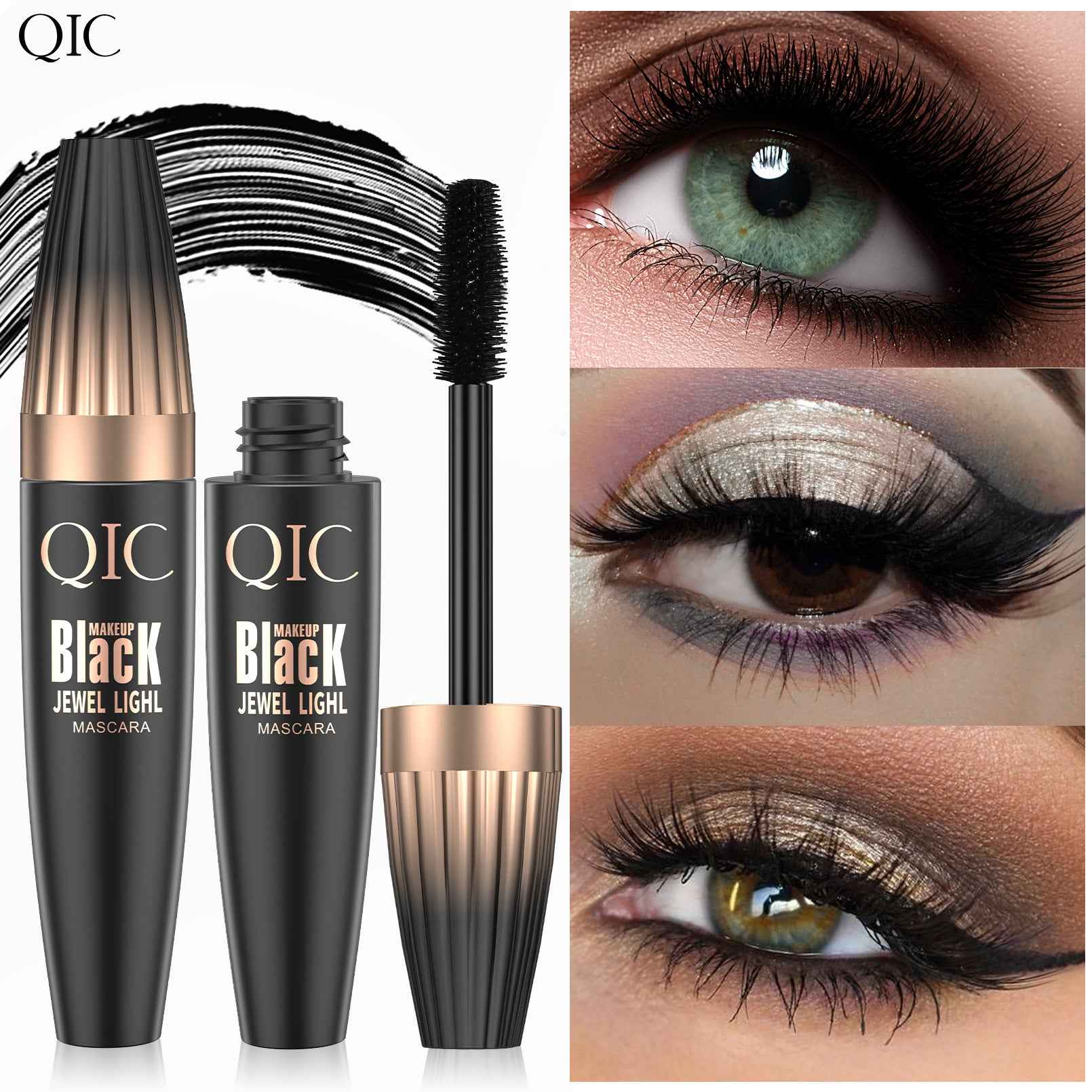 QIC Volumizing 4D Mascara Long Lasting Curling Lengthening Waterproof Black Mascara