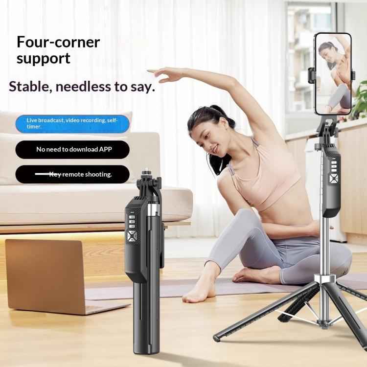 P18TK Anti-Shake Handheld Stabilizer 1.8m Extendable 4-leg Tripod Bluetooth Selfie Stick(Black)
