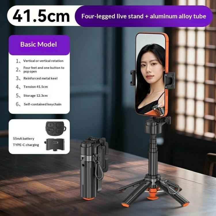 T13Y Auto Open Zinc Alloy Phone Handle Holder Bluetooth Selfie Stick Extendable Tripod(Black)