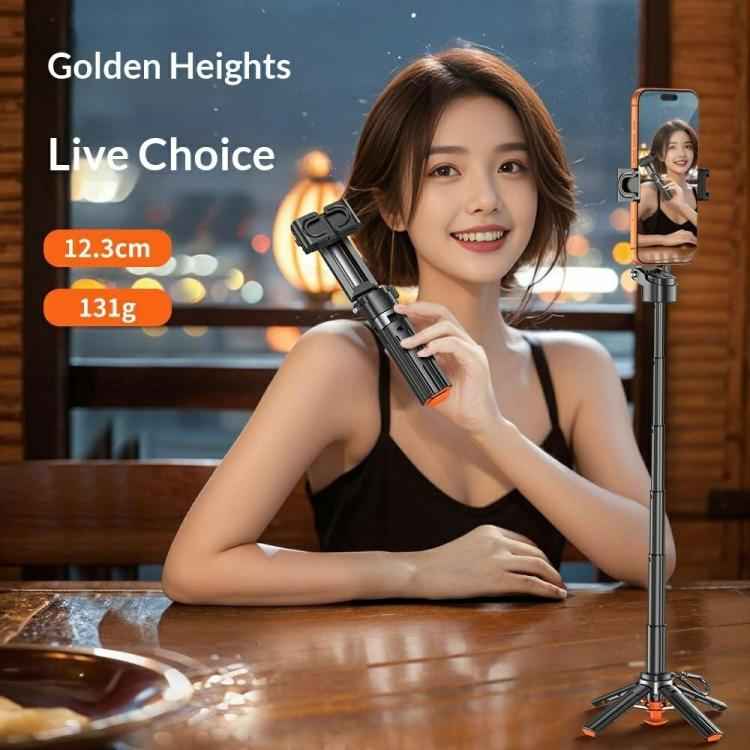 T13Y Auto Open Zinc Alloy Phone Handle Holder Bluetooth Selfie Stick Extendable Tripod(Black)