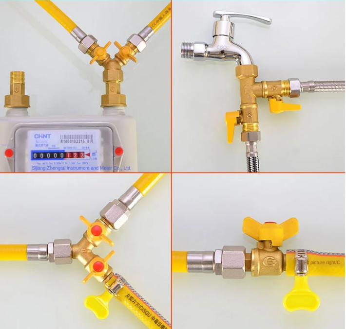 Three-Way Gas Valve Disc Handle 4-Point Gas Valve Y-Type Pagoda Gas Splitter Horn Valve Internal And External Silk Ball Valve- Outer wire + outer wire + inner wire (copper plating)