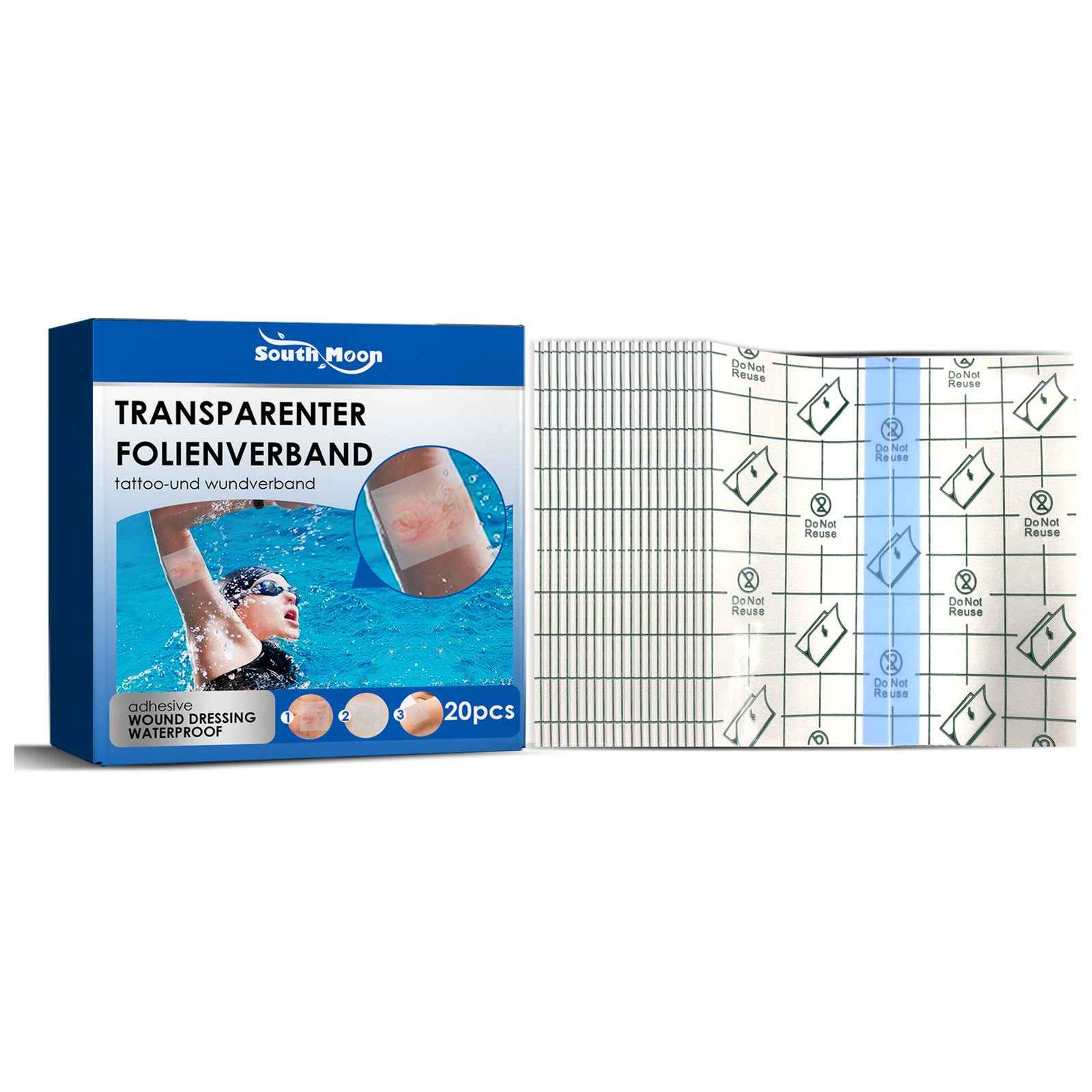 South Moon Waterproof Adhesive Bandage Pack of 20 – Elastic Wound Dressing for Sports, First Aid & Nursing Care