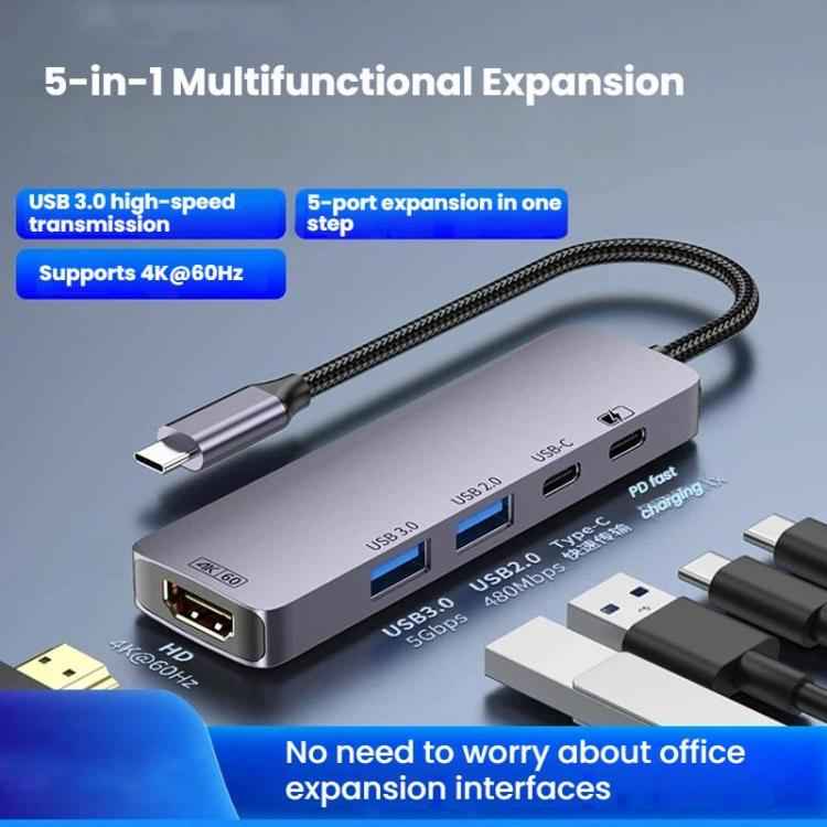 T615 Type-C 5 In 1 Docking Station HDMI 4K 60Hz Screen Mirroring Converter USB 3.0 Splitter Laptop Hub