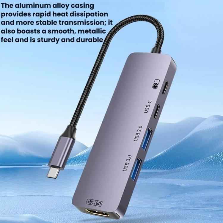 T615 Type-C 5 In 1 Docking Station HDMI 4K 60Hz Screen Mirroring Converter USB 3.0 Splitter Laptop Hub