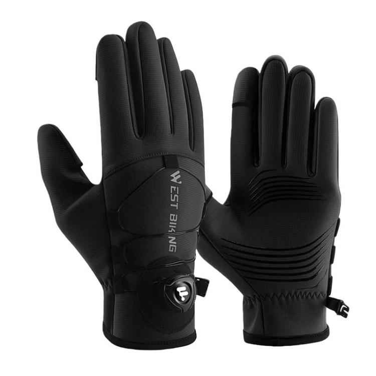 WEST BIKING YP0211270 Winter Bike Windproof Warm Gloves Water-Repellent Gloves With Buckle, Size: M(Black)