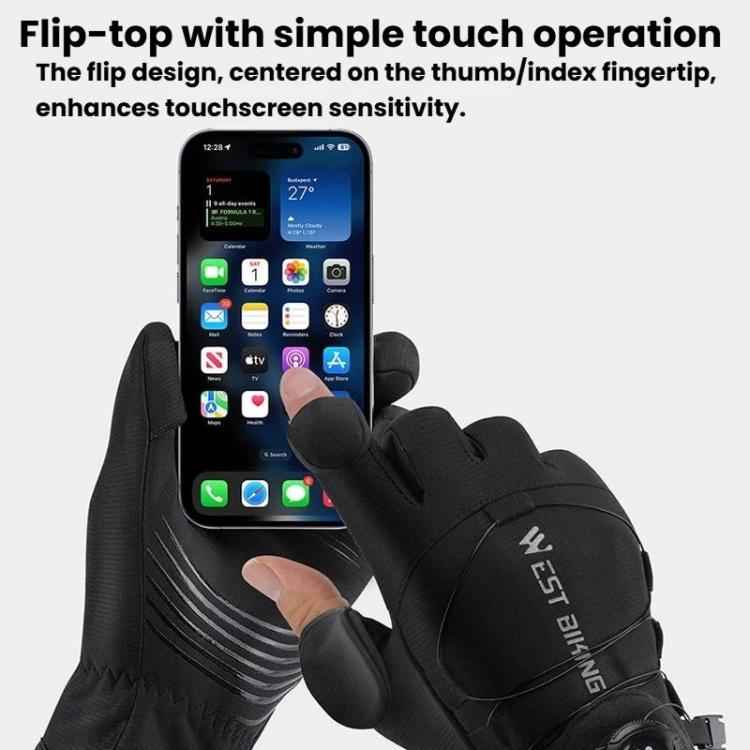 WEST BIKING YP0211270 Winter Bike Windproof Warm Gloves Water-Repellent Gloves With Buckle, Size: M(Black)