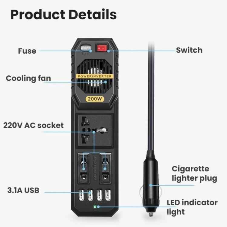 BYGD 200W 12V To 220V Mini Car Power Inverter(E8981)