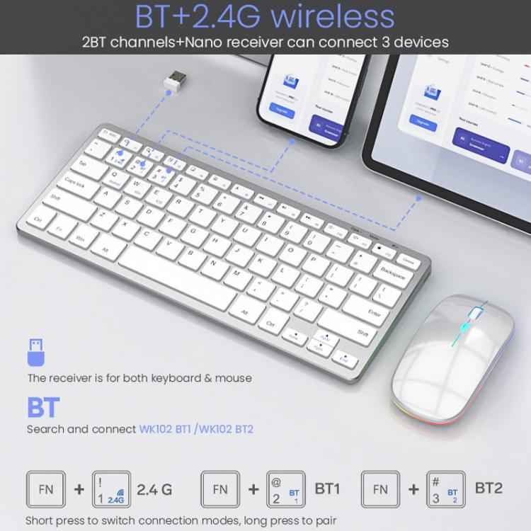 iMICE WK-102 Type-C Rechargeable Dual-Mode Wireless Keyboard and Mouse Set(Silver Black)