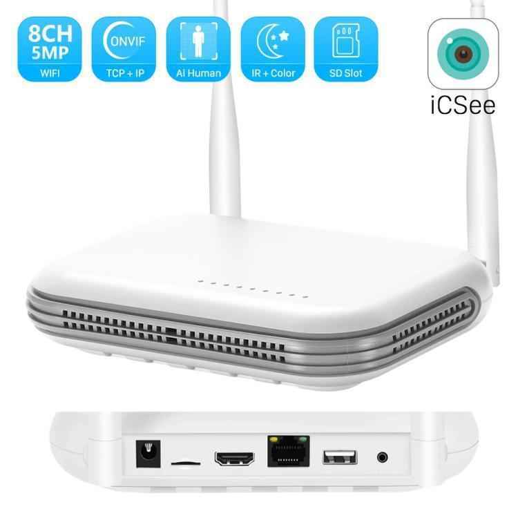 8CH Wireless NVR System For Security Cameras 5MP/3MP WiFi Network Video Recorder Support 2.5-Inch HDD & TF Card UK Plug