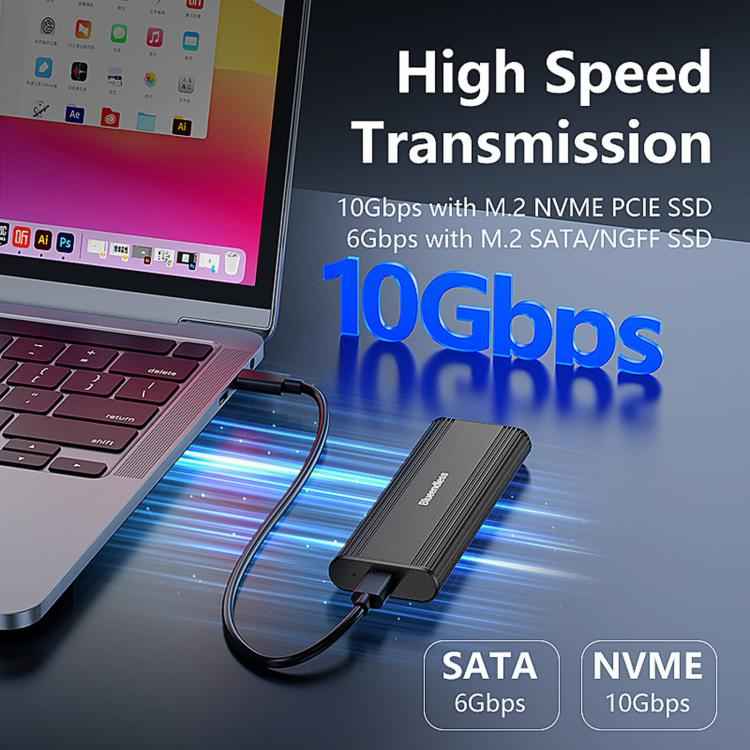 Blueendless 2821N M.2 NVME SSD Enclosure 10Gbps Aluminum USB-C 3.2 Solid State Drives, Supports Max 8TB