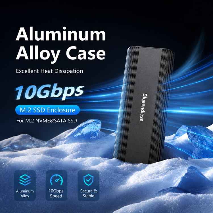 Blueendless 2821SN M.2 NVME / SATA SSD Enclosure 10Gbps Aluminum USB-C 3.2 Solid State Drives, Supports Max 8TB
