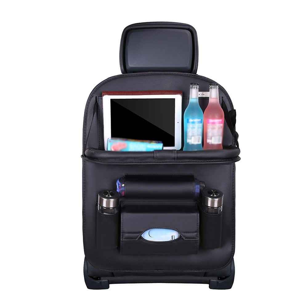 Multifunction Car Seat Back Bag Folding Table Organizer Pad Drink Storage Pocket - Black