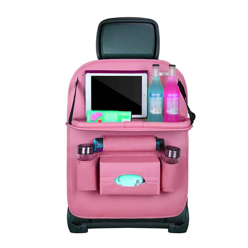 Multifunction Car Seat Back Bag Folding Table Organizer Pad Drink Storage Pocket - Pink