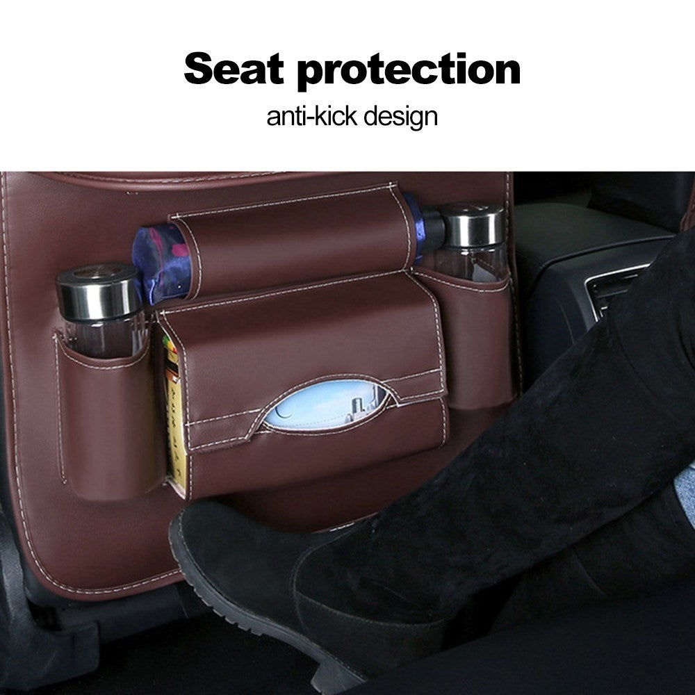 Multifunction Car Seat Back Bag Folding Table Organizer Pad Drink Storage Pocket - Coffee