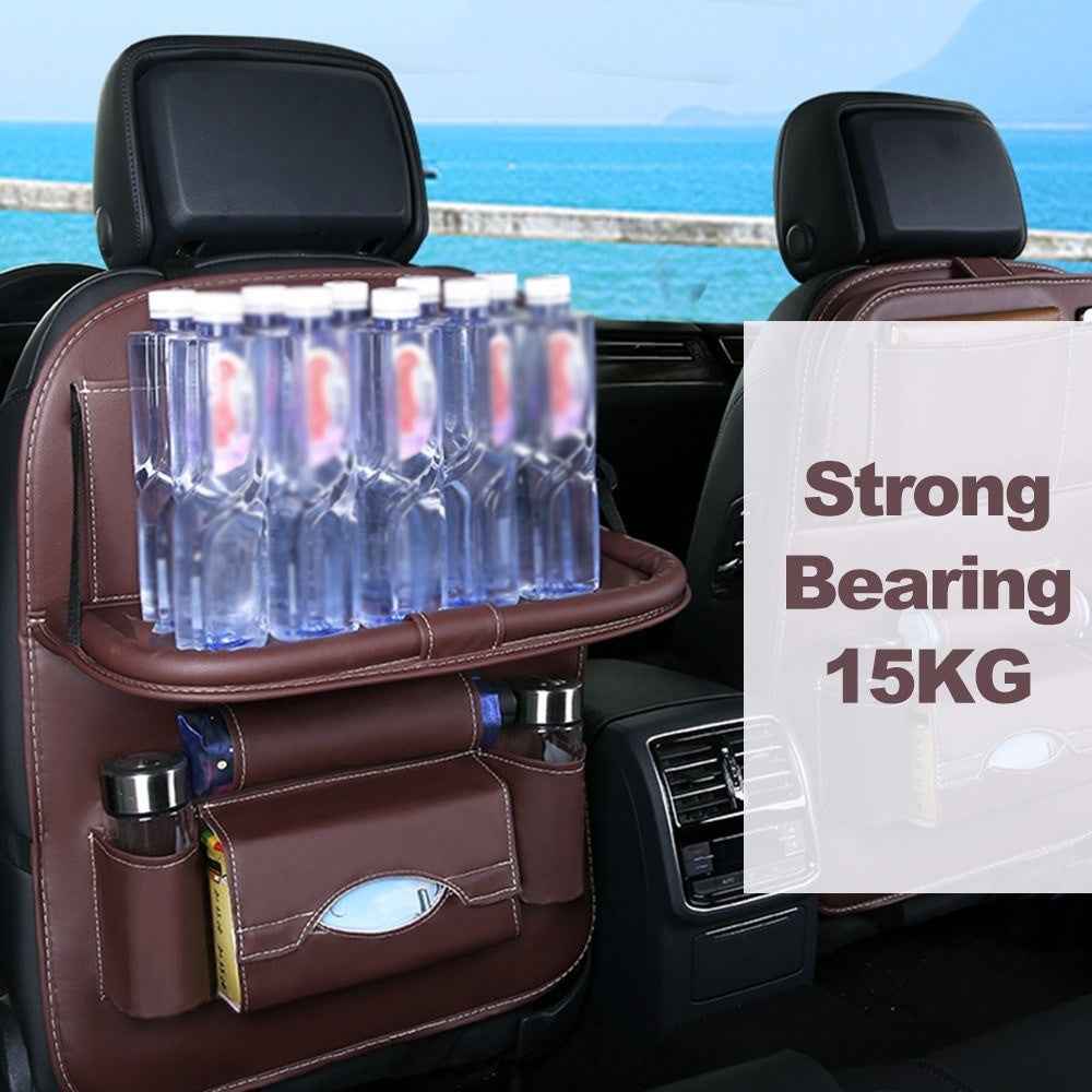 Multifunction Car Seat Back Bag Folding Table Organizer Pad Drink Storage Pocket - Wine Red