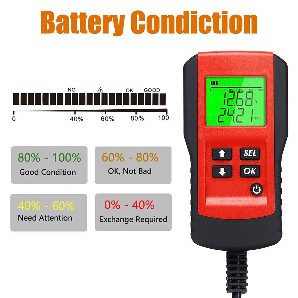 Battery Life Percentage Analyzer Voltage Resistance and Deep Cycle Battery Tester - Red