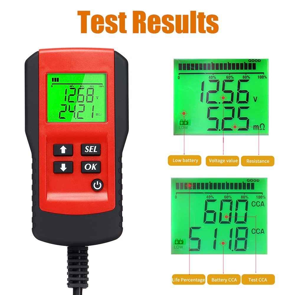Battery Life Percentage Analyzer Voltage Resistance and Deep Cycle Battery Tester - Red