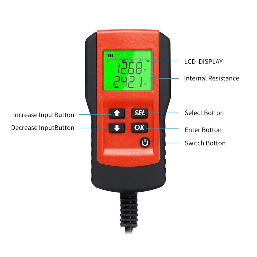 Battery Life Percentage Analyzer Voltage Resistance and Deep Cycle Battery Tester - Red