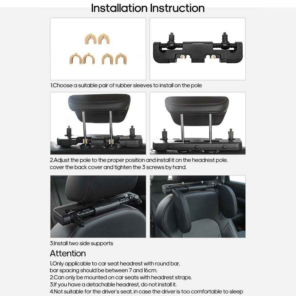 Triaxial Adjustable Car Seat Headrest Pillow Car Neck Head Shoulder Sleep Cushion - Black