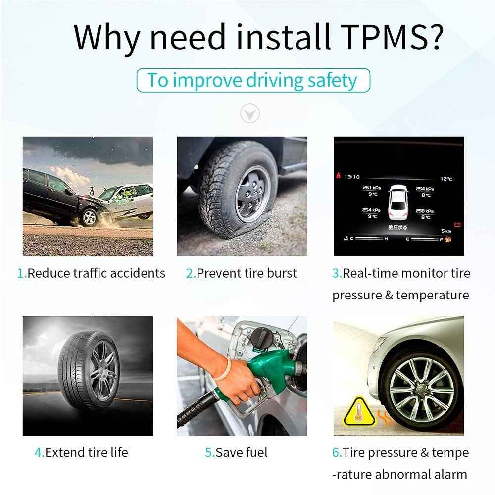 Car TPMS Tire Pressure Digital Solar Energy Monitoring System Auto Security Tire Pressure Alarm Systems LCD Display with 4 Internal Sensors