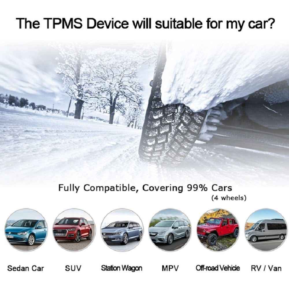 Car TPMS Tire Pressure Digital Solar Energy Monitoring System Auto Security Tire Pressure Alarm Systems LCD Display with 4 Internal Sensors