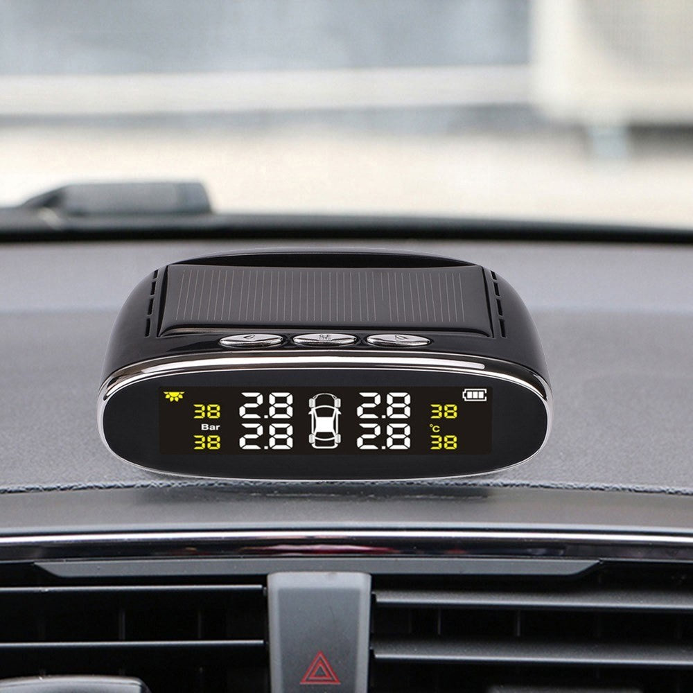 Car TPMS Tire Pressure Digital Solar Energy Monitoring System Auto Security Tire Pressure Alarm Systems LCD Display with 4 Internal Sensors