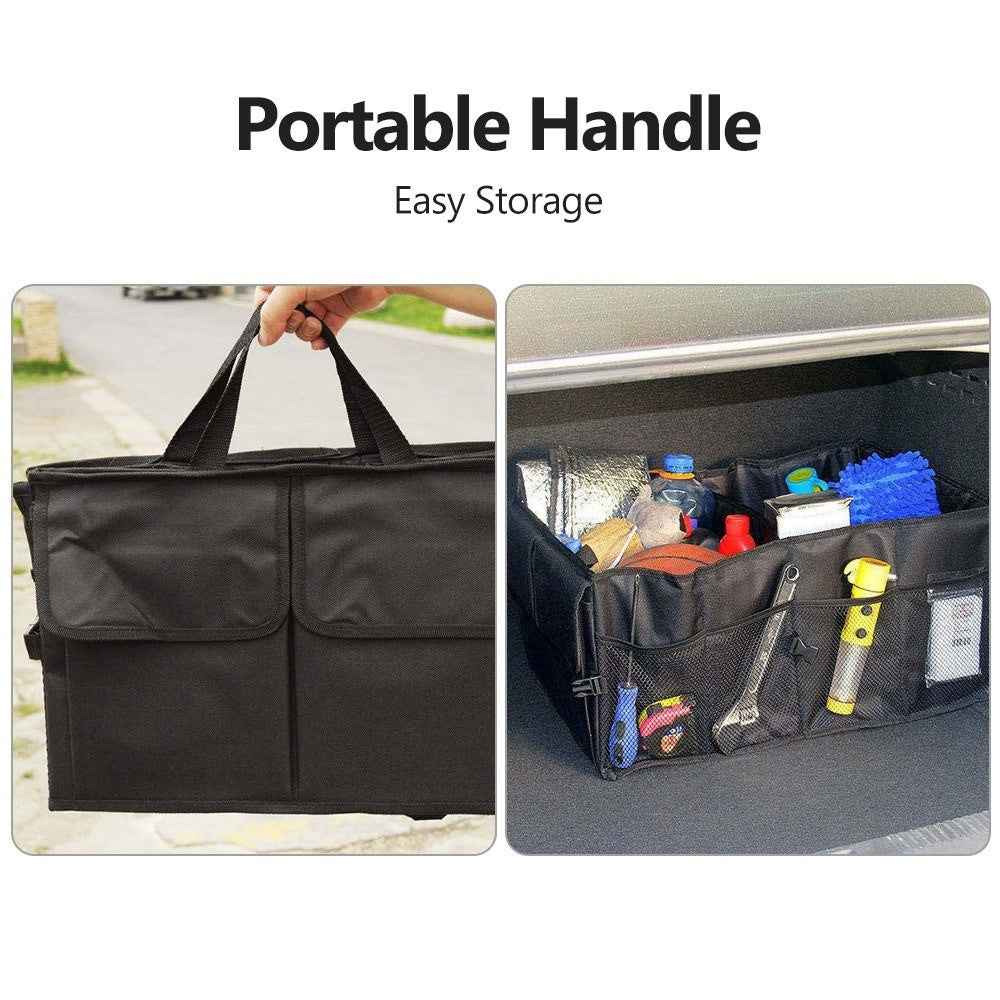 Foldable Portable Car Trunk Storage Bag Multi Compartments Large Capacity Oxford Cloth Storage Case Organizer for Camping Outing Traveling