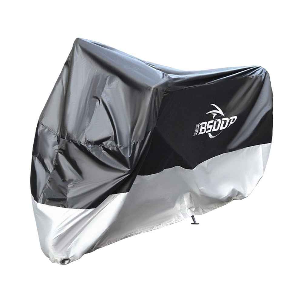 BSDDP 200x90x100cm Motorcycle Cover with Keyhole Oxford Cloth Waterproof Dustproof Motorbike Outdoor Protective Hood Cover - Black/Silver/M