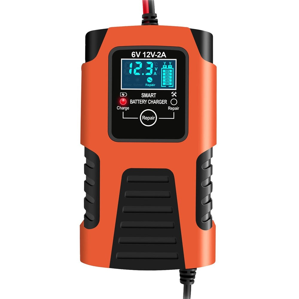 Motorcycle Smart Battery Charger 6V/2A 12V/2A Automatic Trickle Battery Charger Battery Maintainer Battery Desulfator - EU Plug/Orange