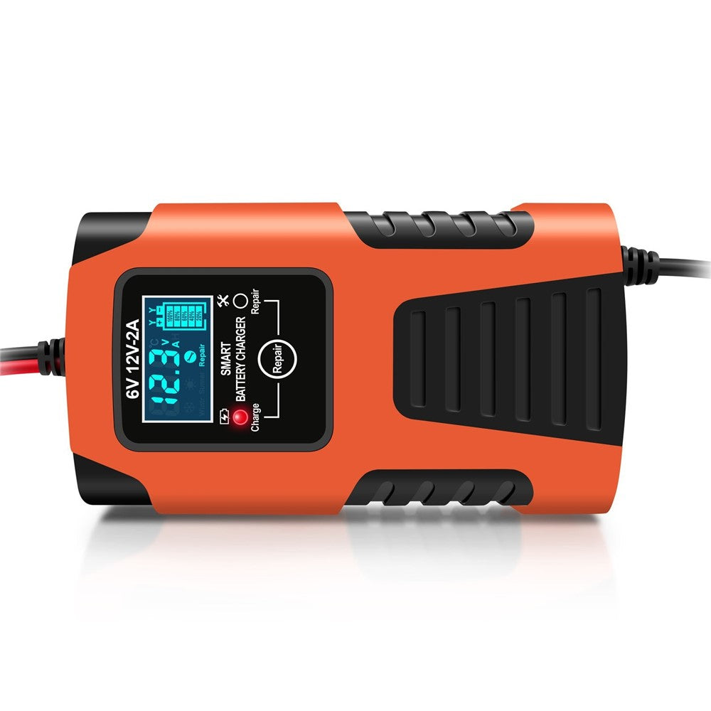 Motorcycle Smart Battery Charger 6V/2A 12V/2A Automatic Trickle Battery Charger Battery Maintainer Battery Desulfator - EU Plug/Orange