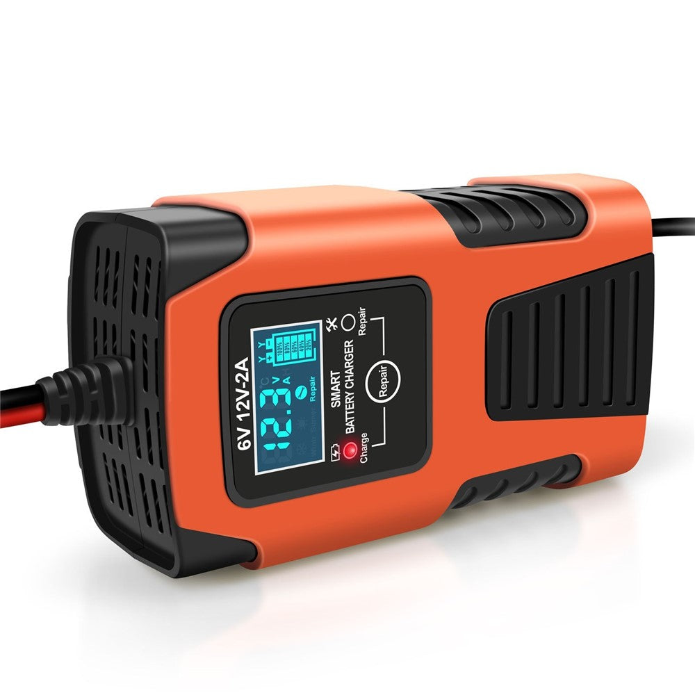 Motorcycle Smart Battery Charger 6V/2A 12V/2A Automatic Trickle Battery Charger Battery Maintainer Battery Desulfator - EU Plug/Orange
