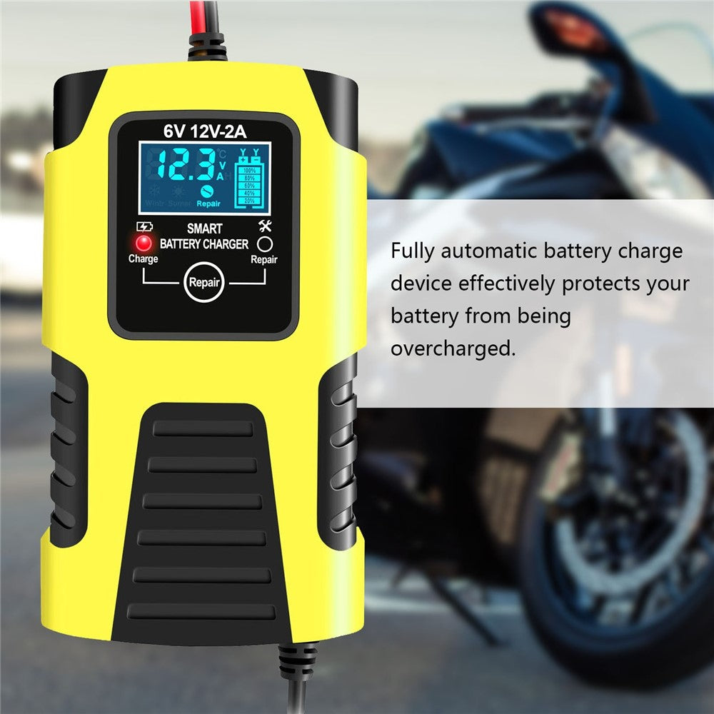 Motorcycle Smart Battery Charger 6V/2A 12V/2A Automatic Trickle Battery Charger Battery Maintainer Battery Desulfator - EU Plug/Orange