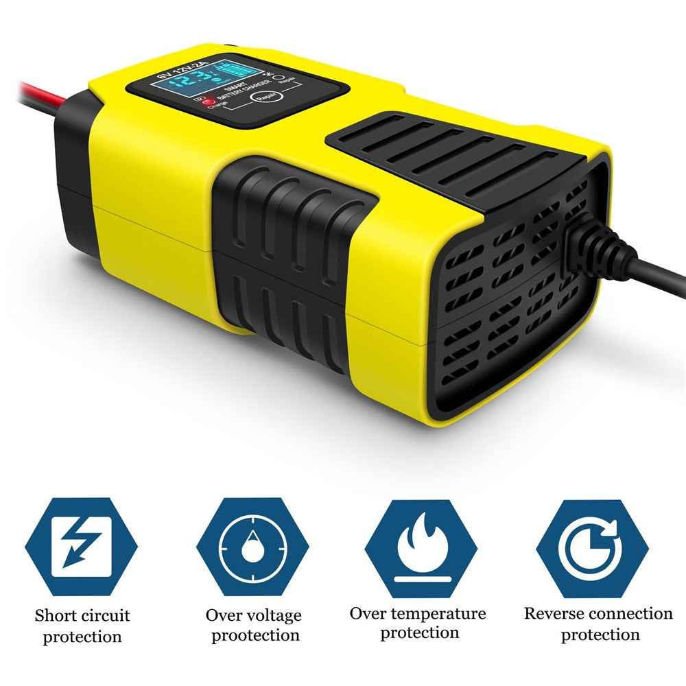 Motorcycle Smart Battery Charger 6V/2A 12V/2A Automatic Trickle Battery Charger Battery Maintainer Battery Desulfator - EU Plug/Yellow